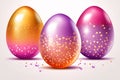 Cartoon vibrantly easter eggs gradient purple, pink and orange colors with glitter