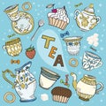 Cartoon Victorian tea set Royalty Free Stock Photo
