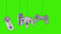 Cartoon Video Game Consoles Joystick Swinging on a Green Screen Background