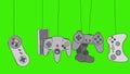 Cartoon Video Game Consoles Joystick Swinging on a Green Screen Background