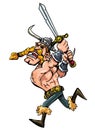 Cartoon viking charging with his