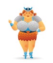 Cartoon viking fat woman character. Funny caricature cartoon. Vector illustration isolated Royalty Free Stock Photo