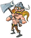 Cartoon Viking with huge axe. Royalty Free Stock Photo