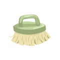 Cartoon vintage trendy icon of cleaning bristle brush. Housework vector simple gradient icon. green handle.