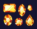 Cartoon Vivid Yellow Gemstone Game Assets. Brilliant, Radiant Gems With Exquisite Details, Perfect For Enhancing Jewelry