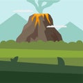 Cartoon volcano for concept design. Mountain landscape background. Vector illustration. Royalty Free Stock Photo