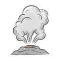 Cartoon Volcano with Grey Smoke Cloud Erupting on White Background Illustration Royalty Free Stock Photo