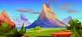 Cartoon volcano, prehistoric landscape background Royalty Free Stock Photo