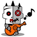 Cartoon voodoo bone doll mascot guitar