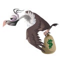 Cartoon vulture carries bag with money dollar Royalty Free Stock Photo