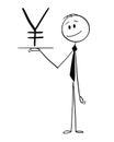 Cartoon of Waiter or Businessman Holding Salver or Tray With Japanese Yen Currency Symbol Royalty Free Stock Photo