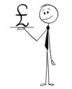 Cartoon of Waiter or Businessman Holding Salver or Tray With Pound Sterling Currency Symbol