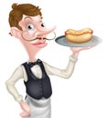 Cartoon Waiter Butler Holding Hotdog Royalty Free Stock Photo