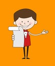 Cartoon Waiter Caterer - Holding a Paper and Announcing