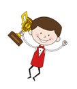 Cartoon Waiter Caterer - Jumping with Trophy