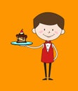 Cartoon Waiter Caterer - Presenting a Cake