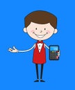 Cartoon Waiter Caterer - Presenting a Calculator