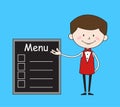 Cartoon Waiter Caterer - Presenting Menu List