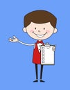 Cartoon Waiter Caterer - Showing a Checklist