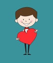 Cartoon Waiter Caterer - Standing with a Heart
