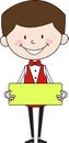 Cartoon Waiter Caterer - Standing with Message Board