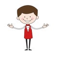Cartoon Waiter Caterer - Standing in Presenting Pose
