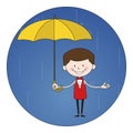 Cartoon Waiter Caterer - Standing in Rain with Umbrella