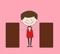 Cartoon Waiter Caterer - Standing with Two Boards