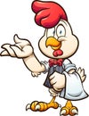 Cartoon waiter chicken with vest and bow tie