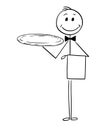 Cartoon of Waiter Holding Empty Silver Tray Royalty Free Stock Photo