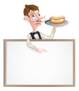 Cartoon Waiter Hotdog Sign Royalty Free Stock Photo