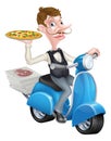 Cartoon Waiter on Scooter Moped Delivering Pizza Royalty Free Stock Photo