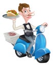 Cartoon Waiter on Scooter Moped Delivering Shawarma