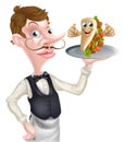 Cartoon Waiter and Thumbs Up Kebab Royalty Free Stock Photo