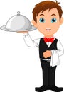 Cartoon waitress boy and a plate set