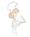Cartoon Waitress Holding a Dish - doodle illustration