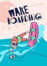 Cartoon wake boarding poster