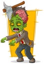 Cartoon walking green zombie with axe