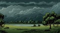 a cartoon wallpaper landscape of a storm is coming, ai generated image Royalty Free Stock Photo