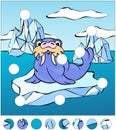 Cartoon walrus on an ice floe. complete the puzzle