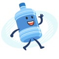 Cartoon Water Bottle Character walking and waving his hand. Bottled water delivery