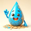 Cartoon of water drop on dry land. World Environmental Education Day. AI generated Royalty Free Stock Photo