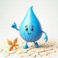 Cartoon of water drop on dry land. World Environmental Education Day. AI generated Royalty Free Stock Photo