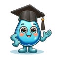 Cartoon water drop in graduation cap, water element, isolated on white background Royalty Free Stock Photo