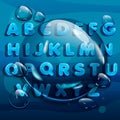 Cartoon water drops font, funny blue alphabet, vector comic letters and drobs Royalty Free Stock Photo