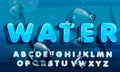 Cartoon water drops font, funny blue alphabet, vector comic letters and drobs Royalty Free Stock Photo