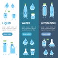 Cartoon Water Funny Emotions Bottle Banner Vecrtical Set. Vector