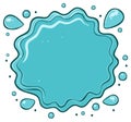 Cartoon water splash illustration with blue liquid drops and a wavy puddle frame Royalty Free Stock Photo