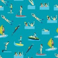 Cartoon Water Sport and Characters People Seamless Pattern Background. Vector Royalty Free Stock Photo