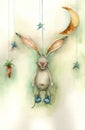 Cartoon watercolor rabbit